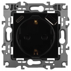 Розетка ЭРА Серия 12 12-4108-06 2P+E 16A-250В со шторками с USB type-A+C 5В-3А чёрный Б0067746
