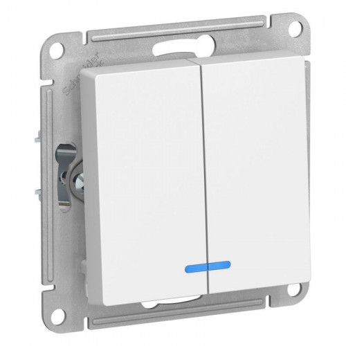 Выключатель двухклавишный Systeme Electric AtlasDesign 10A 250V с подсветкой белый ATN000153