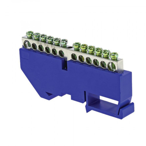 Шина "0" N (6x9мм) 14 отв. цинк синий изолятор на DIN-рейку EKF PROxima sn1-63-14-d