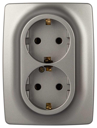 Розетка ЭРА Серия 12 12-2106-16 двойная 2X2P+E Schuko 16А-250В титан Б0065706