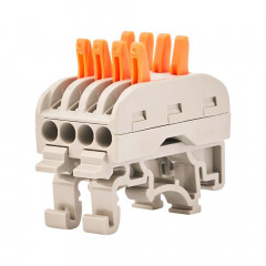 Клемма СМК 222-424D проходная 4-полюсная, с креплением на DIN-рейку (0,08-4 мм²), серая (4 шт./уп.) REXANT 07-5237-04