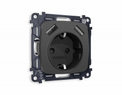 Комплект механизма электрической розетки AMBRELLA VOLT OMEGA Графит мягкое касание 2USB A+A 18W (быстрая зарядка) с/з QUANT (OP9090, VM155) MO909010