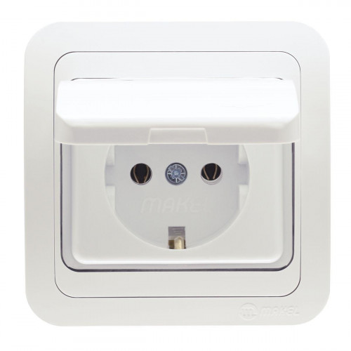 Розетка Makel 1-м СП Mimoza с крыш. бел/бел. 12029