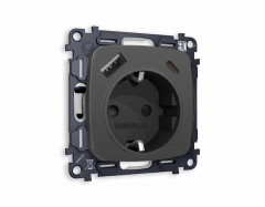 Комплект механизма электрической розетки AMBRELLA VOLT OMEGA Графит мягкое касание 2USB A+C 20W (быстрая зарядка) с/з QUANT (OP9100, VM160) MO910010