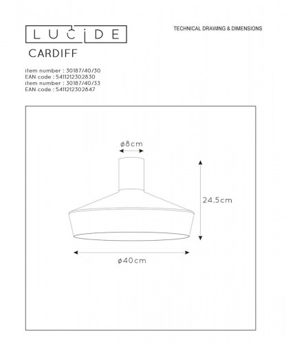 Потолочный светильник Lucide Cardiff 30187/40/30