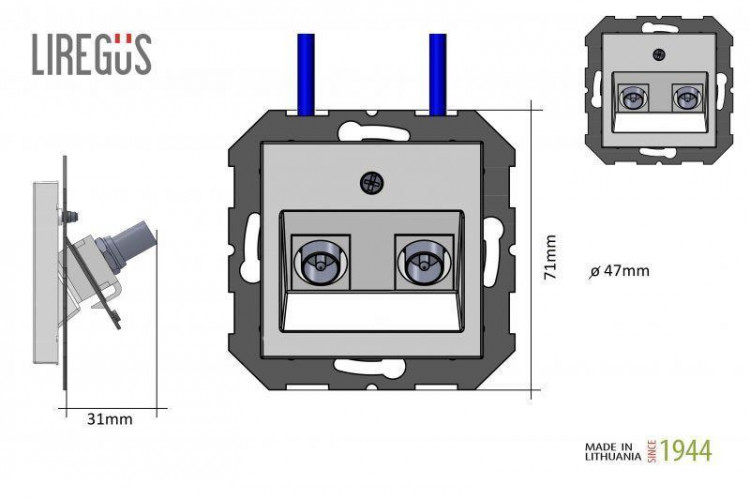 ТВ-розетка двойная оконечная Liregus Epsilon шампань 28-3145