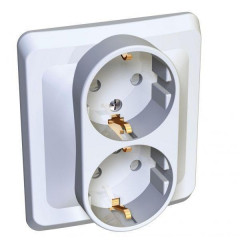Розетка двойная 2К+З Systeme Electric Этюд 16A 250V со шторками белая PC16-008B