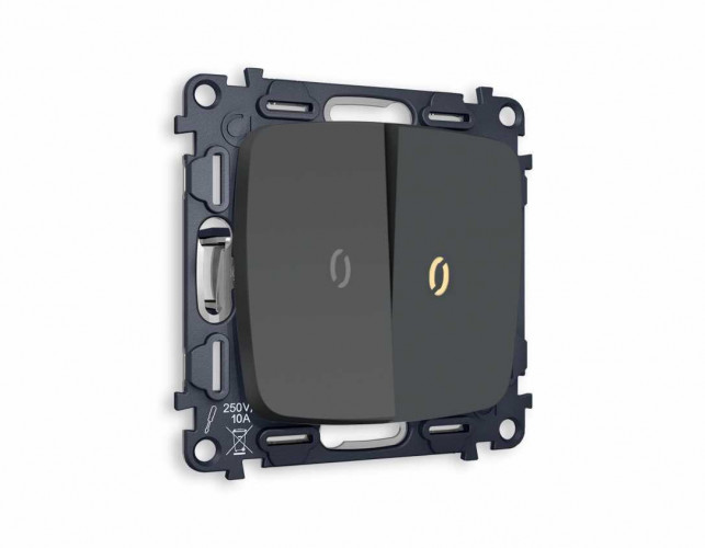 Комплект механизма 2-кл выключателя AMBRELLA VOLT с подсветкой 3200K OMEGA Графит мягкое касание QUANT (OP9040, VM115, G11Y) MO904010