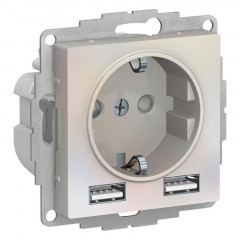 Розетка 2К+3/2хUSB Systeme Electric AtlasDesign 16A 250V Type A+A жемчужная ATN000430
