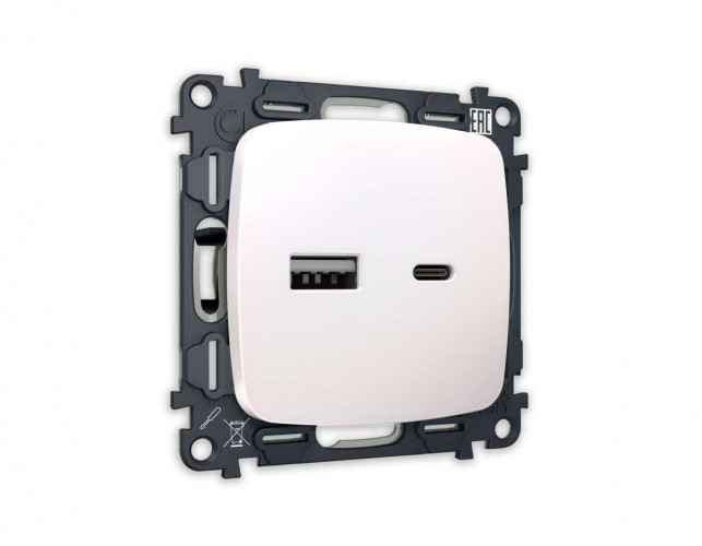 Комплект механизма розетки AMBRELLA VOLT OMEGA Жемчуг 2USB A+C 20W (быстрая зарядка) QUANT (OP2110, VM177) MO211010