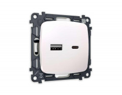 Комплект механизма розетки AMBRELLA VOLT OMEGA Жемчуг 2USB A+C 20W (быстрая зарядка) QUANT (OP2110, VM177) MO211010