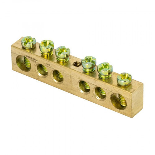 Шина PEN "ноль-земля" (8х12мм) 6 отверстий латунь крепеж по центру EKF PROxima sn0-125-6-c