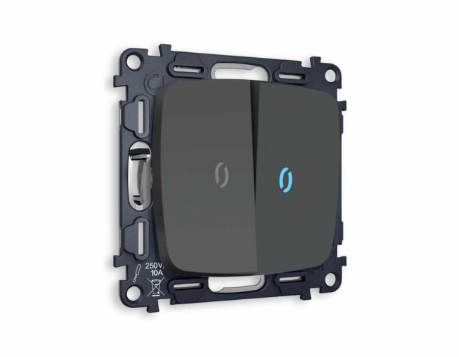 Комплект механизма 2-кл выключателя AMBRELLA VOLT с подсветкой 10000K OMEGA Графит мягкое касание QUANT (OP9040, VM115, G17B) MO904020