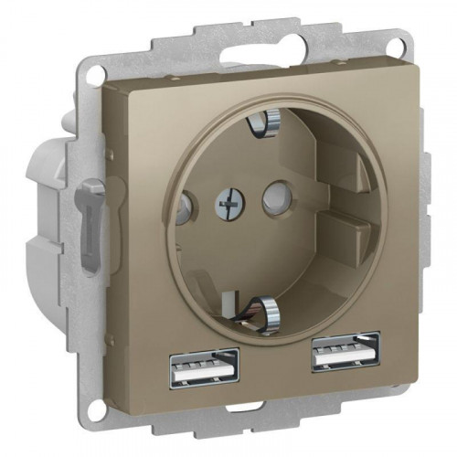 Розетка 2К+3/2хUSB Systeme Electric AtlasDesign 16A 250V Type A+A шампань ATN000530