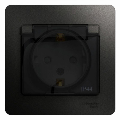 Розетка 2К+З Systeme Electric Glossa 16A 250V со шторками и крышкой антрацит GSL000748
