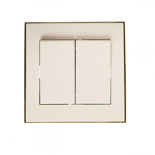Выключатель двойной Lezard Rain белый с бок. вставкой золото 703-0226-101