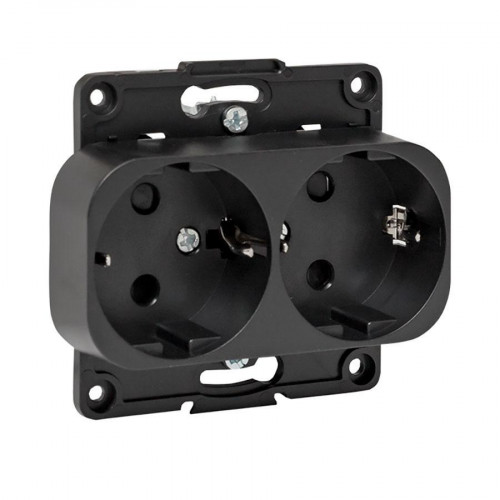 Стокгольм Механизм Розетки 2-местной с/з 16А черный с защ. штор. EKF PROxima EYR16-128-20