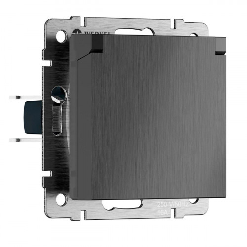 Розетка влагозащищенная с заземлением с защитной крышкой и шторками Werkel N графит рифленый W1171204 4690389213076