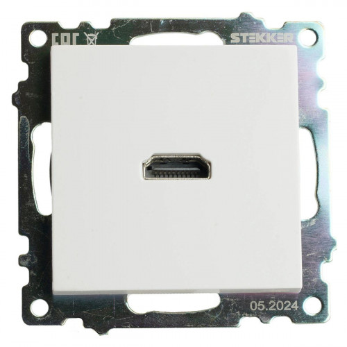 Розетка HDMI 2.1, Type A (механизм), STEKKER GLS00-7118-01, серия Катрин, белый 50058
