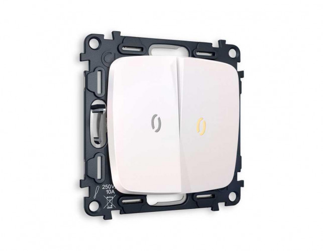 Комплект механизма 2-кл проходного выключателя AMBRELLA VOLT с подсветкой 3200K OMEGA Жемчуг QUANT (OP2040, VM120, G22Y) MO204030