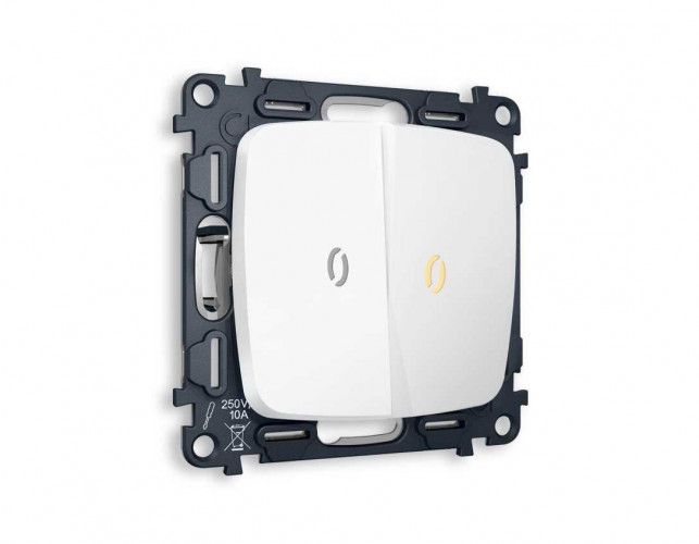 Комплект механизма 2-кл выключателя AMBRELLA VOLT с подсветкой 3200K OMEGA Белый матовый QUANT (OP1240, VM115, G11Y) MO124010
