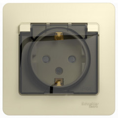 Розетка 2К+З Systeme Electric Glossa 16A 250V со шторками и крышкой бежевая GSL000248