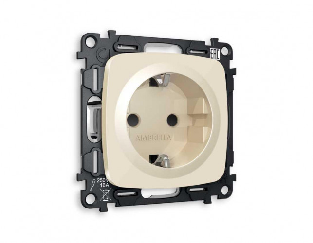 Комплект механизма электрической розетки AMBRELLA VOLT OMEGA Бежевый глянец с/з с шторками QUANT (OP3070, VM141) MO307010