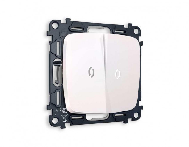 Комплект механизма 2-кл проходного выключателя AMBRELLA VOLT с подсветкой 5600K OMEGA Жемчуг QUANT (OP2040, VM120, G25W) MO204035