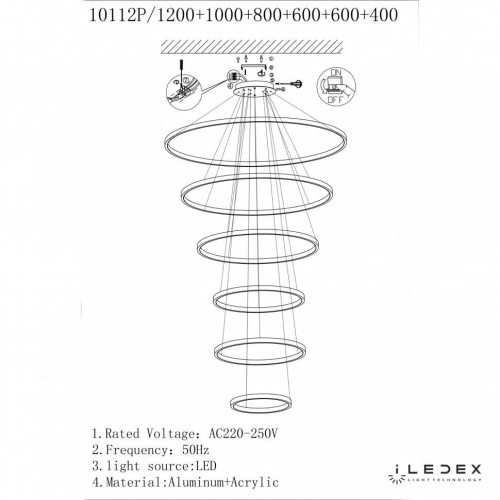 Подвесной светодиодный светильник iLedex Axis 10112P/6-167W-3000K (12/10/8/6/6/4) BR
