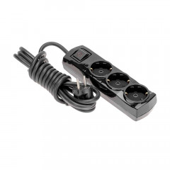 Удлинитель PREMIUM 3 гнезда, 3м, 3х1,5мм², с/з, с выключателем, черный REXANT 13-4107