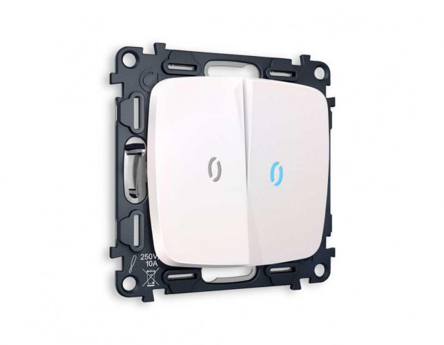 Комплект механизма 2-кл проходного выключателя AMBRELLA VOLT с подсветкой 10000K OMEGA Жемчуг QUANT (OP2040, VM120, G29B) MO204040