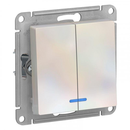 Выключатель двухклавишный Systeme Electric AtlasDesign 10A 250V с подсветкой жемчужный ATN000453