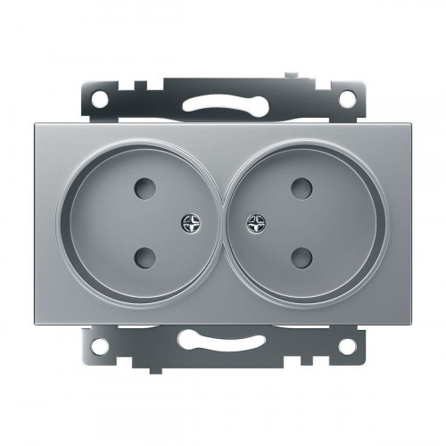 Розетка двойная 2P Stekker Катрин со шторками серебро GLS10-7113-03 39583