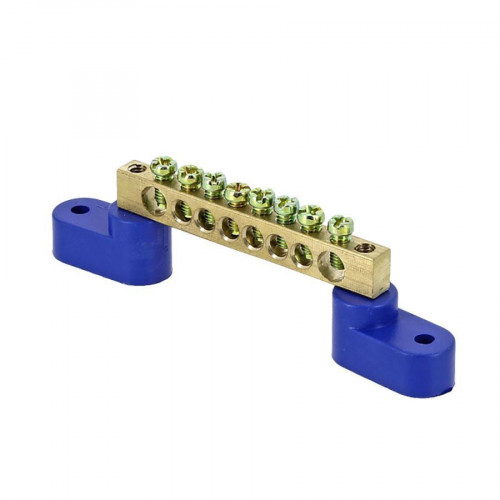 Шина "0" N (6х9мм) 8 отверстий латунь 2 синих угловых изолятора EKF PROxima sn0-63-08-2