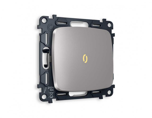 Комплект механизма 1-кл проходного выключателя AMBRELLA VOLT с подсветкой 3200K OMEGA Сталь матовый QUANT (OP5020, VM105, G22Y) MO502030