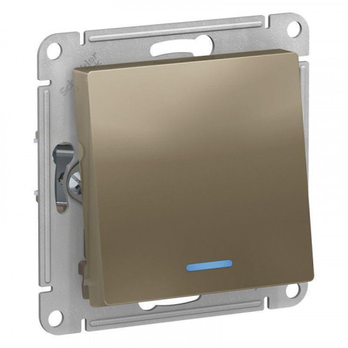 Переключатель одноклавишный проходной Systeme Electric AtlasDesign 10A 250V с подсветкой шампань ATN000563