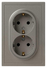 Розетка ЭРА Galaxy 15-2104-07 с заземлением двойная 2X2P+E Schuko 16А-250В IP20 титан Б0070689
