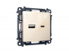 Комплект механизма розетки AMBRELLA VOLT ALFA Бежевый глянец 2USB A+C 20W (быстрая зарядка) QUANT (AP3100, VM177) MA311010