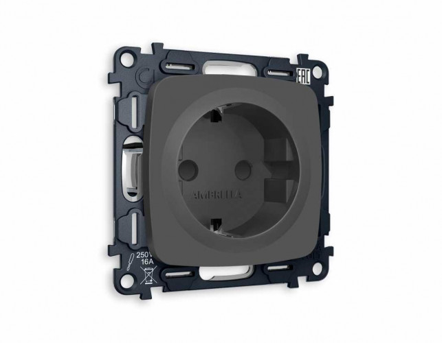 Комплект механизма электрической розетки AMBRELLA VOLT OMEGA Графит мягкое касание с/з с шторками QUANT (OP9070, VM141) MO907010