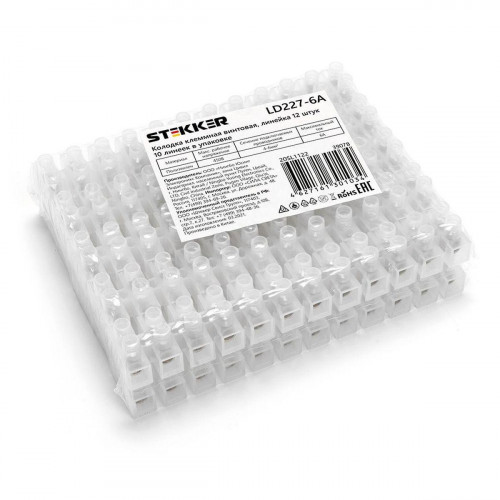Колодка клеммная винтовая Stekker, линейка 12 штук, полиэтилен, LD227-6A 39078