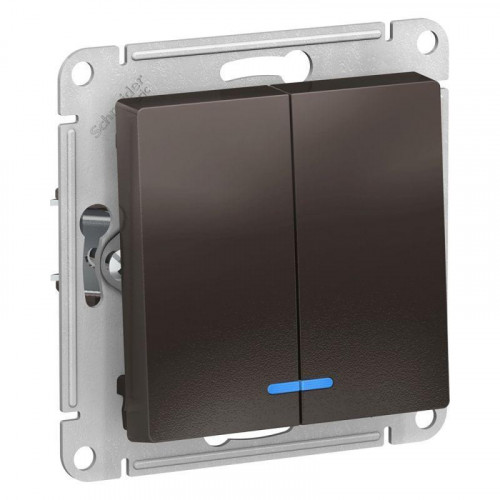 Выключатель двухклавишный Systeme Electric AtlasDesign 10A 250V с подсветкой мокко ATN000653