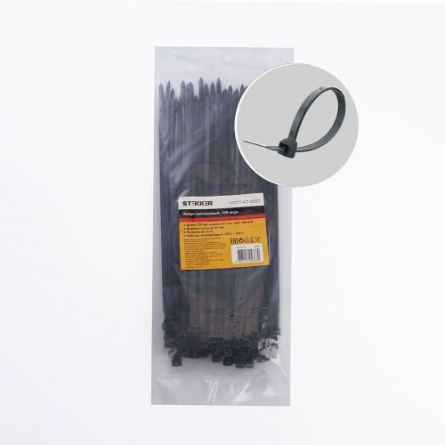 Хомут нейлоновый Stekker NYCT47-250 4,7х250 мм, d пучка max 65 мм, нагрузка 22кг, черный 32786