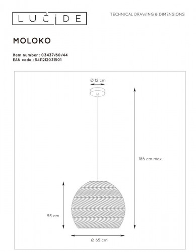 Подвесной светильник Lucide Moloko 03437/60/44