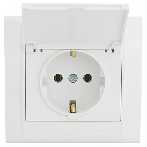 Розетка Makel с/з и крышкой СП Defne 16А IP20 бел. 42001009