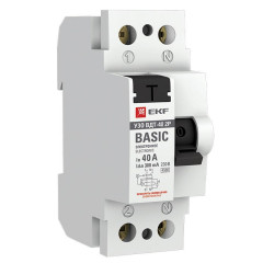 Устройство защитного отключения УЗО ВДТ-40 2P 40А/300мА (электронное) EKF Basic elcb-2-40-300e-sim
