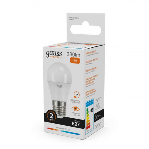 Лампа светодиодная Gauss E27 12W 3000K матовая 53212