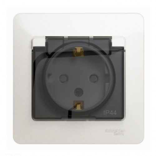 Розетка 2К+З Systeme Electric Glossa 16A 250V со шторками и крышкой перламутр GSL000648