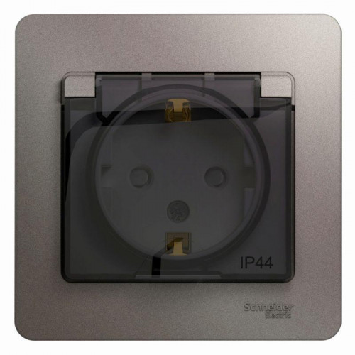 Розетка 2К+З Systeme Electric Glossa 16A 250V со шторками и крышкой платина GSL001248