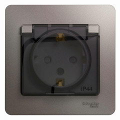 Розетка 2К+З Systeme Electric Glossa 16A 250V со шторками и крышкой платина GSL001248