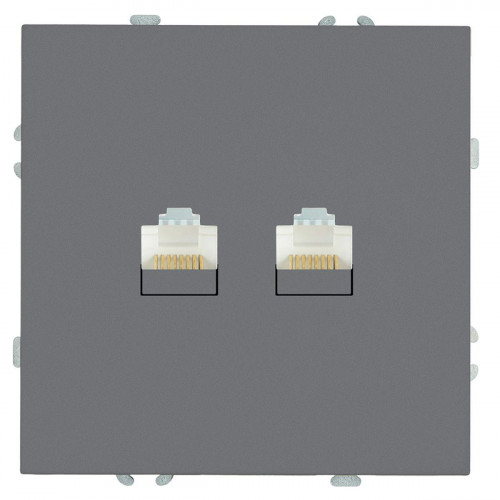Розетка компьютерная 2-местная RJ-45 (механизм), STEKKER, серия Эмили, RST00-5111-10, платиново-серый, soft touch 49952